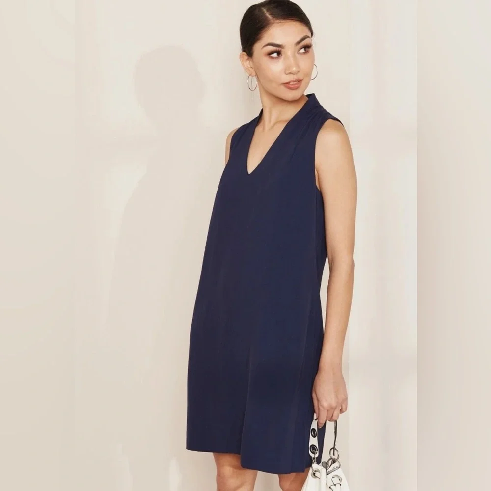 NEW J. Crew Women's Blue Sleeveless V-neck Dress Navy Lightweight Twill Medium